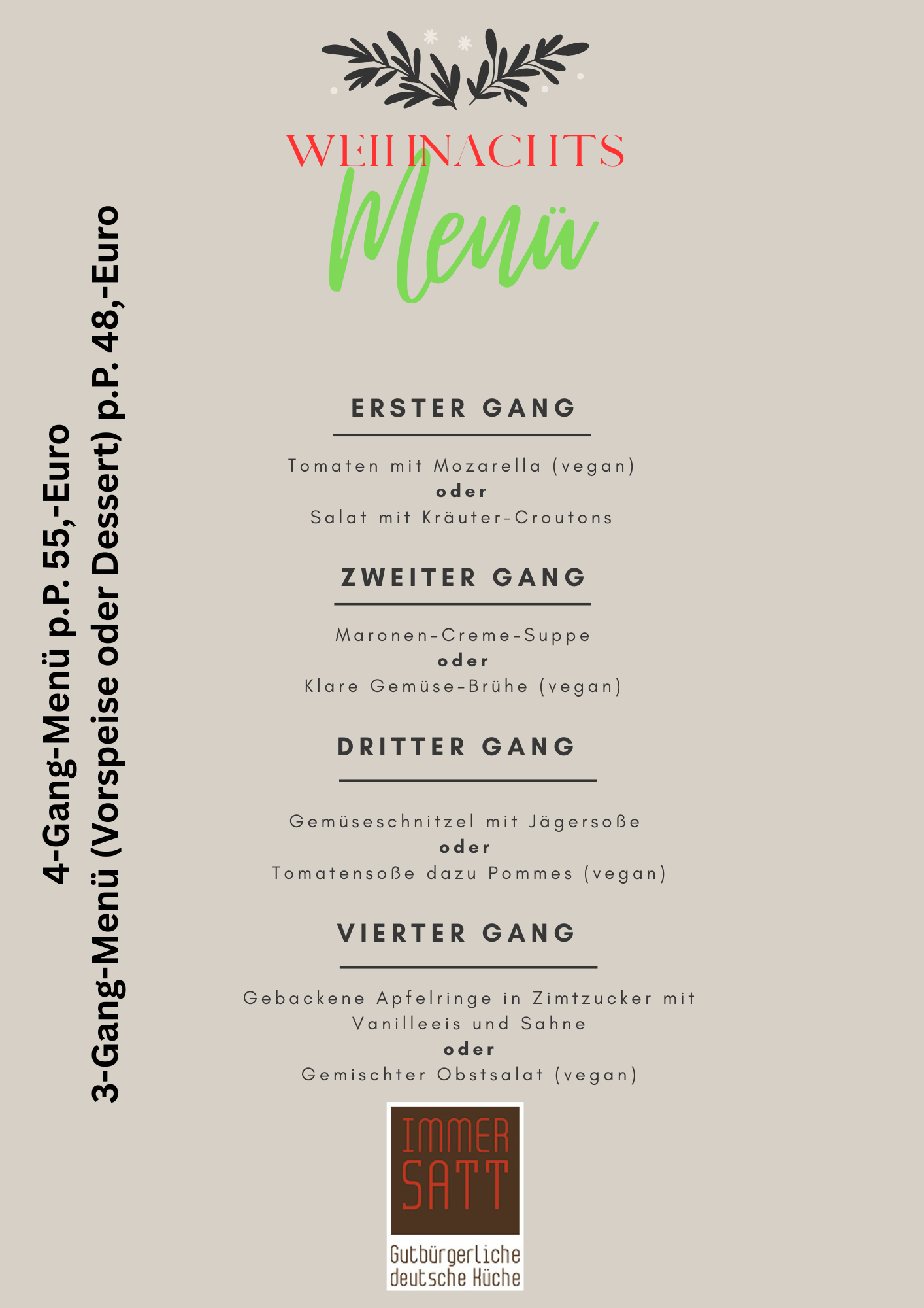Genießen Sie unser vegetarisches Weihnachtsangebot – jetzt Tisch reservieren und gemeinsam genussvoll feiern!